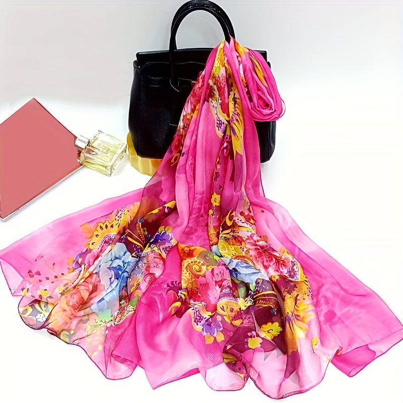 Boho Flower Print Oversized Scarf Thin Shawl