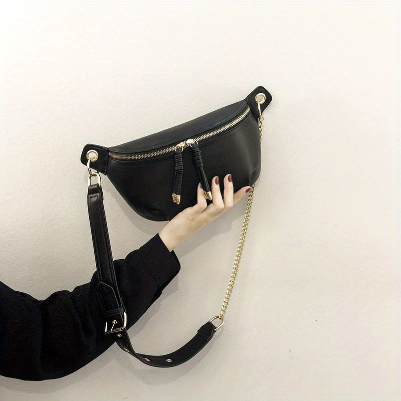 Chain Crossbody Bag Double Zipper Waist Bag