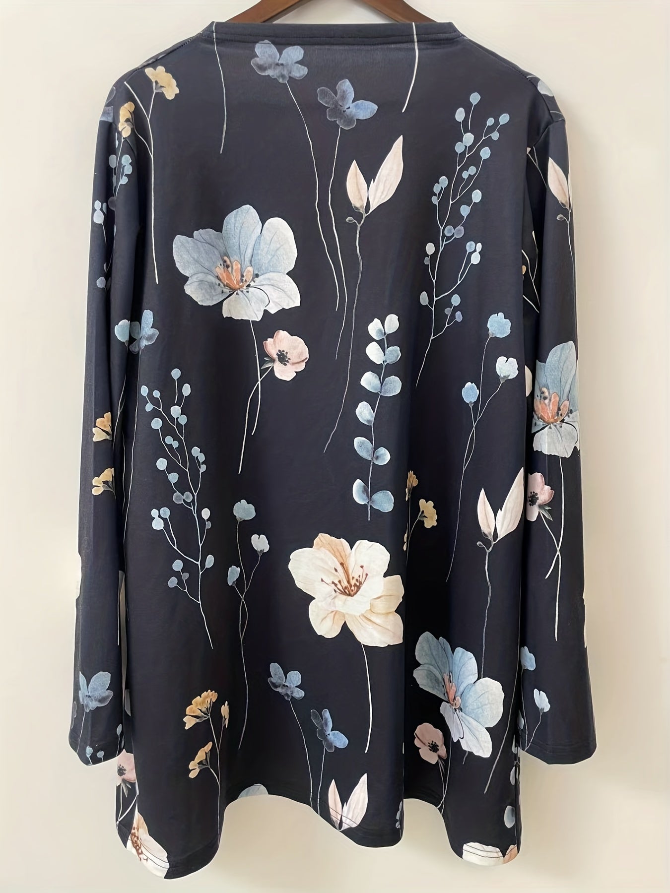  Floral Print Long Sleeve Open Front Cardigan