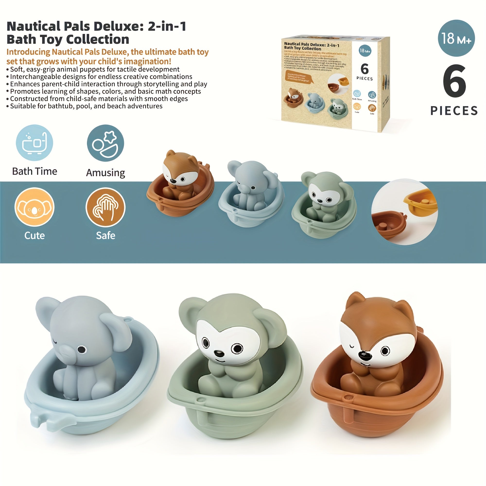 Colorful Floating Animal Bath Toy Set for Bathtub Play