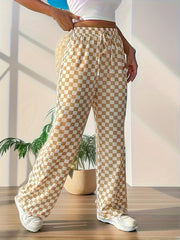 Women's Plus Checkerboard Print Wide Leg Trousers
