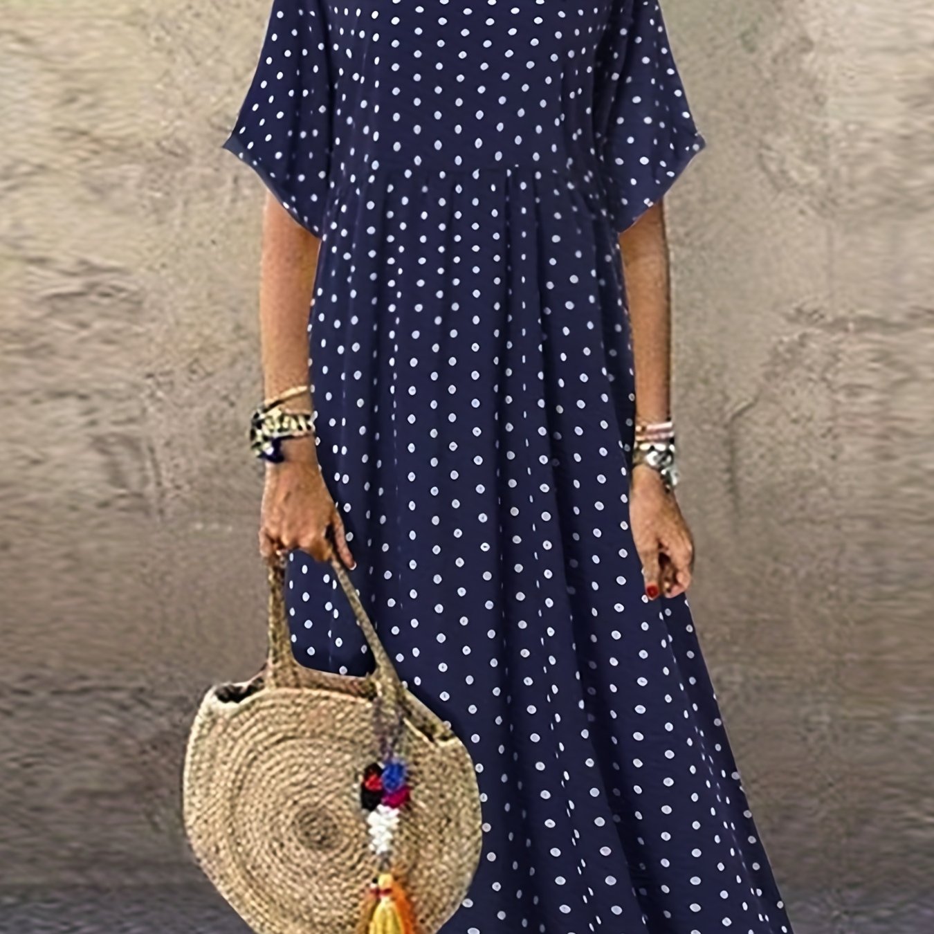 Polka Dot Print Short Sleeve Maxi Dress
