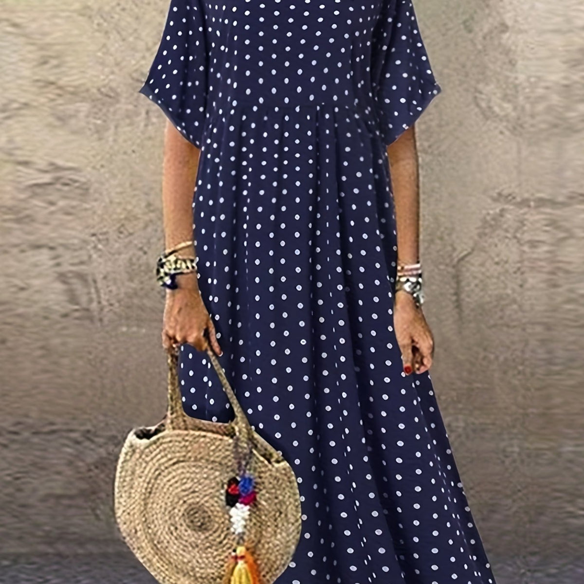 Polka Dot Print Short Sleeve Maxi Dress