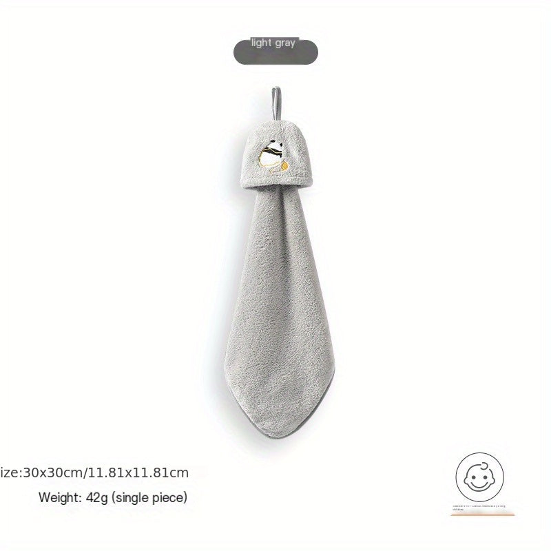 Panda Pattern Hanging Towel Coral Fleece Absorbent Soft Towel