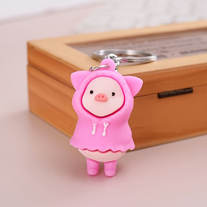 PVC Raincoat Pig Key Ring 1PCS Cute Keychain for Kids