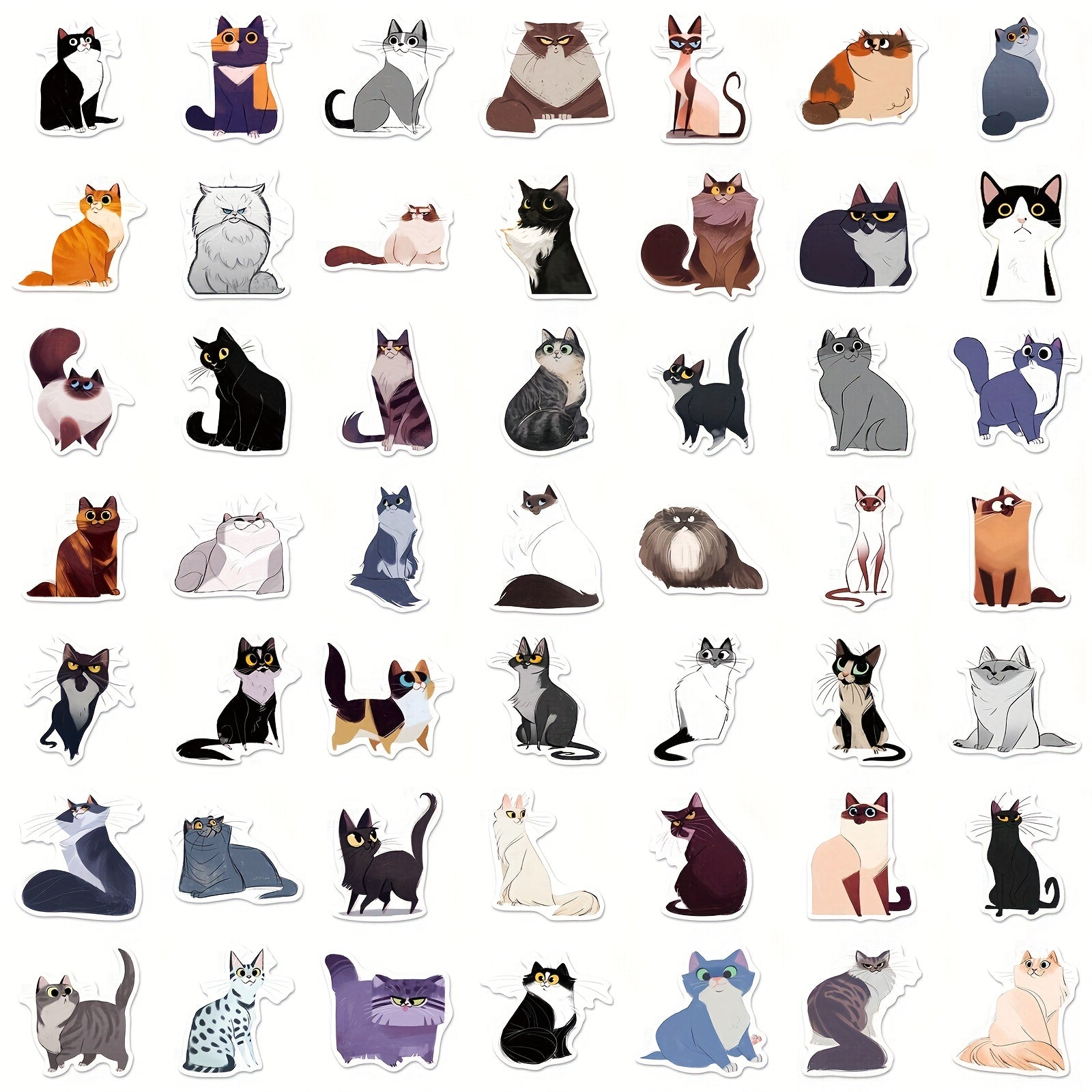 50pcs Cartoon Cat Waterproof Stickers Realistic Doodle Mixed Vinyl Stickers