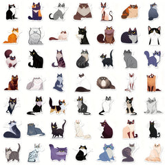 50pcs Cartoon Cat Waterproof Stickers Realistic Doodle Mixed Vinyl Stickers