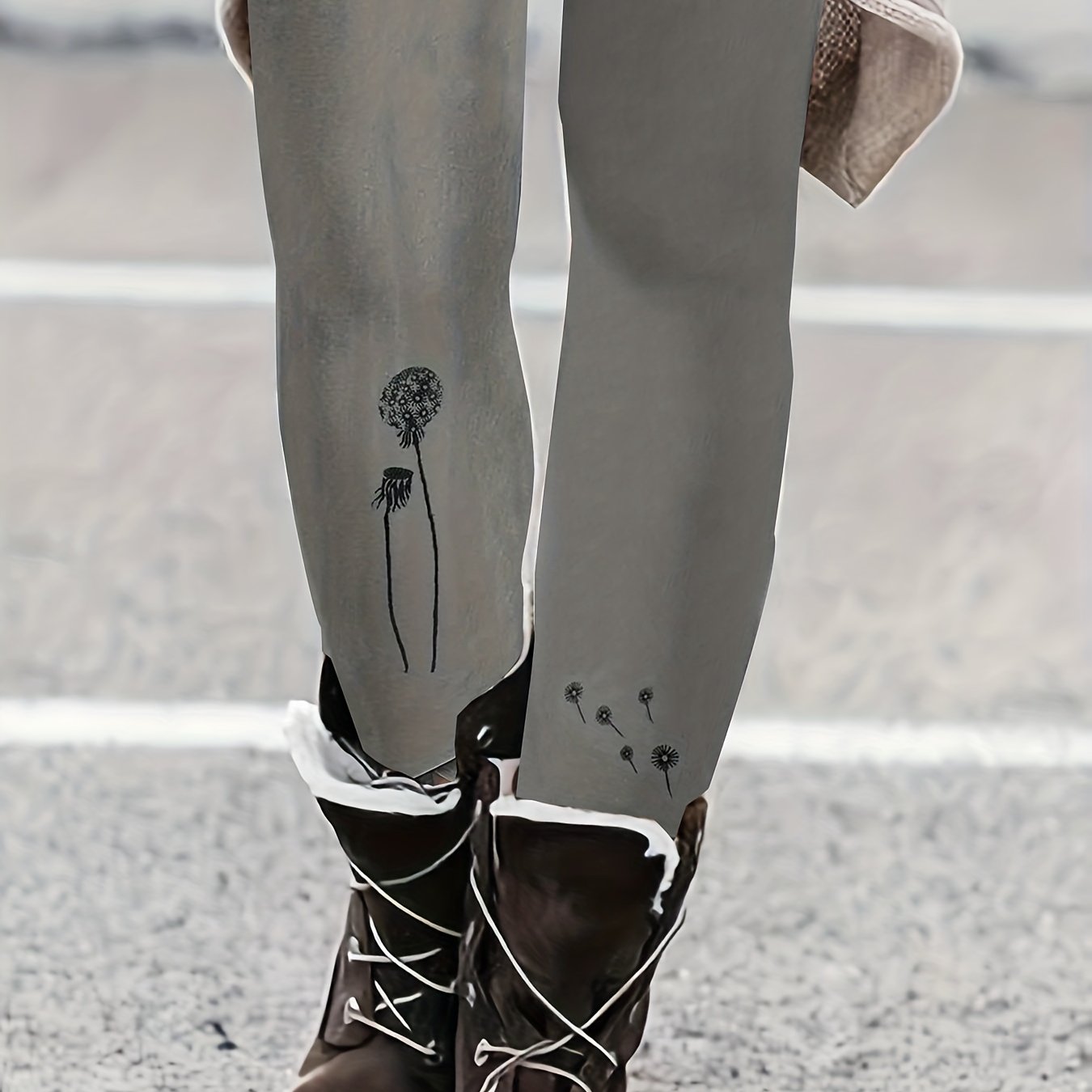  Dandelion Print High Rise Yoga Leggings