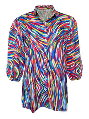  Casual Blouse Women's Plus Allover Print Button Up Half Sleeve