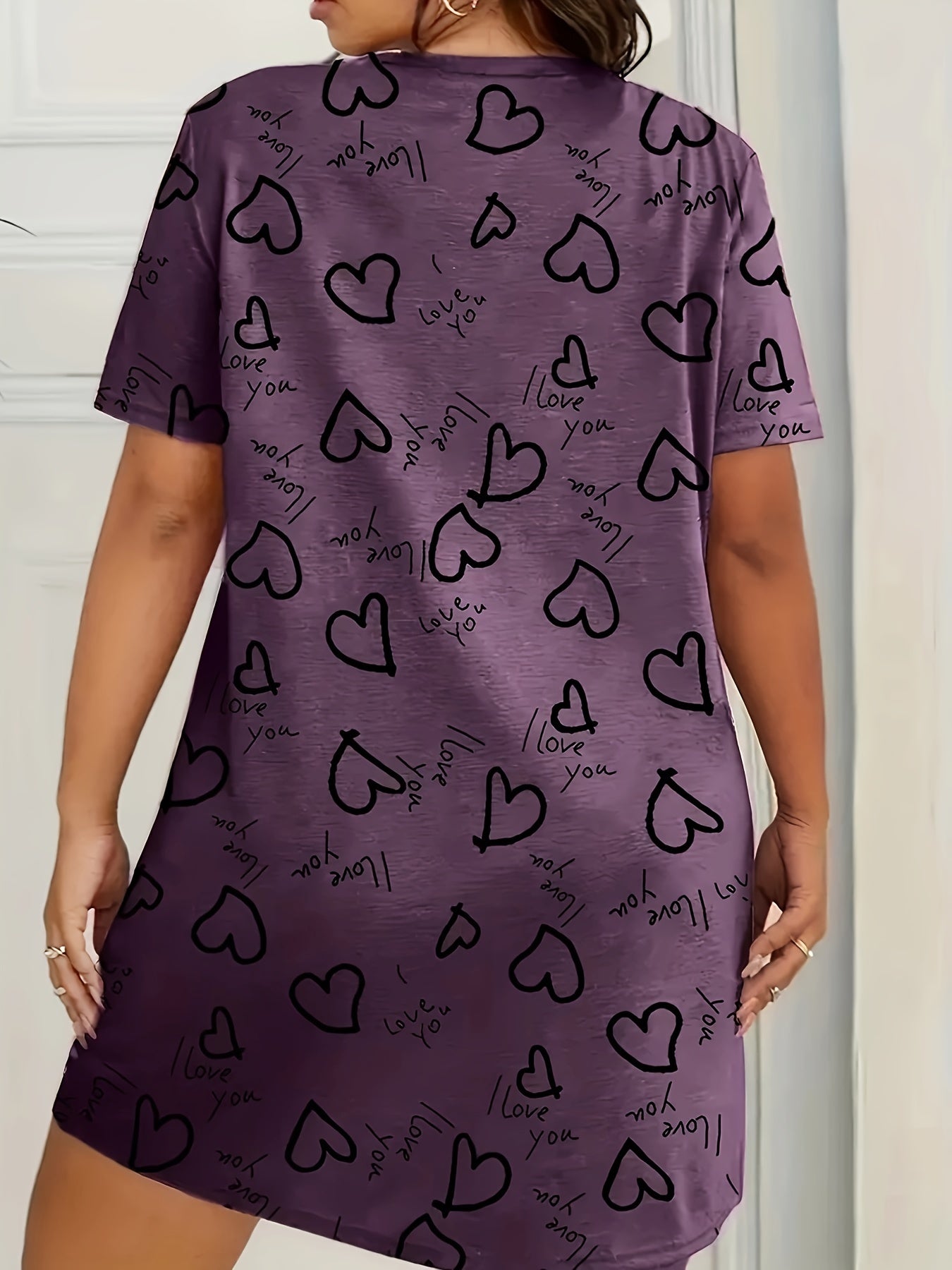  Heart Print Short Sleeve Tee Sleep Dress