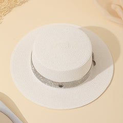 Rhinestone Strap Sun Hat M Label Decor Straw Jazz Hat
