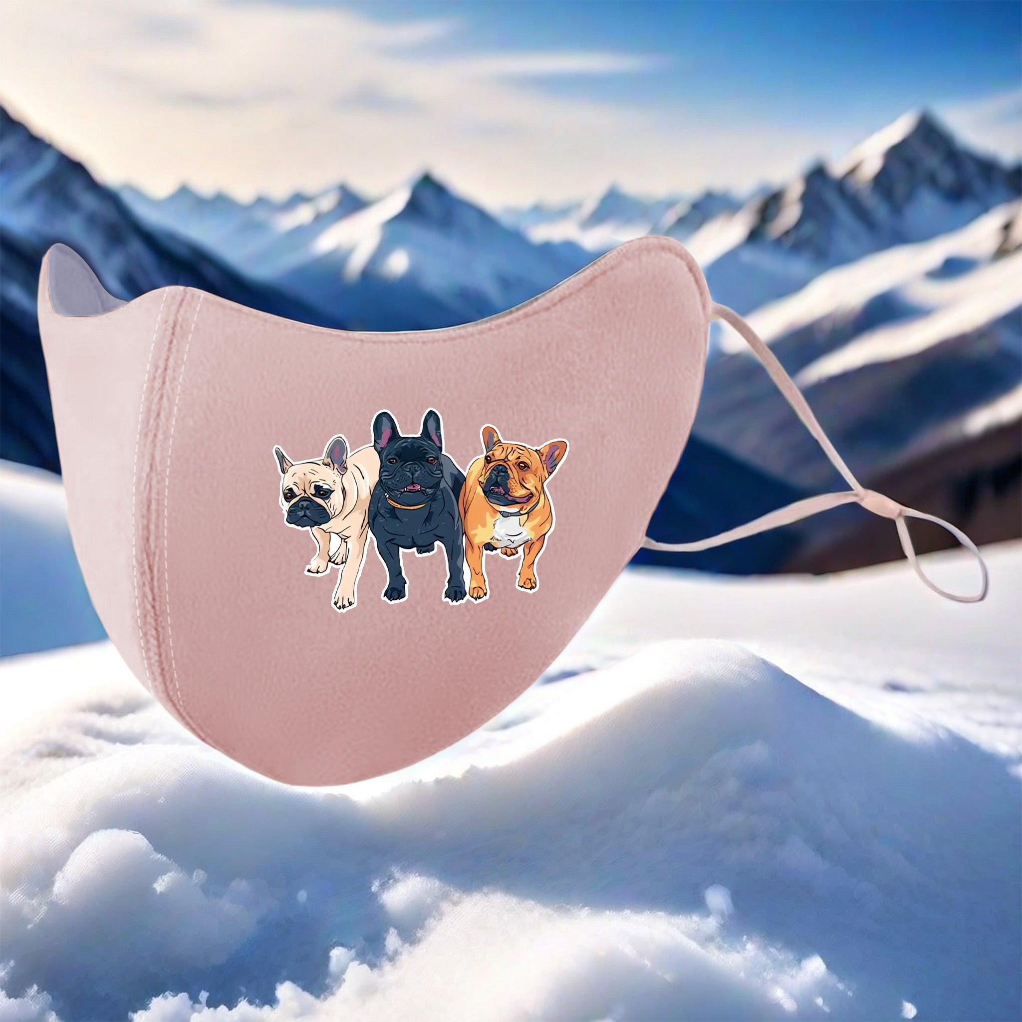 3D Plush Warm Mask with French Bulldogs Print