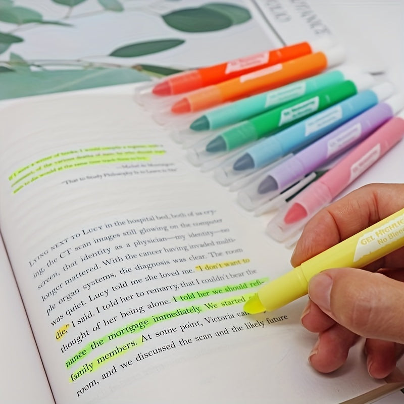 8pcs Neon Gel Highlighter Pens No Bleed No Smear