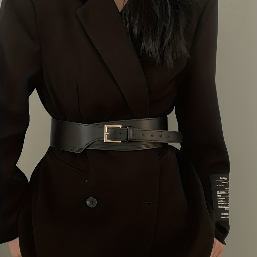 Vintage Wide Belt PU Leather Waistband Stylish Dress Coat Girdle