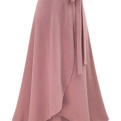  Solid Side Knot Layered Maxi Skirt with Slight Stretch
