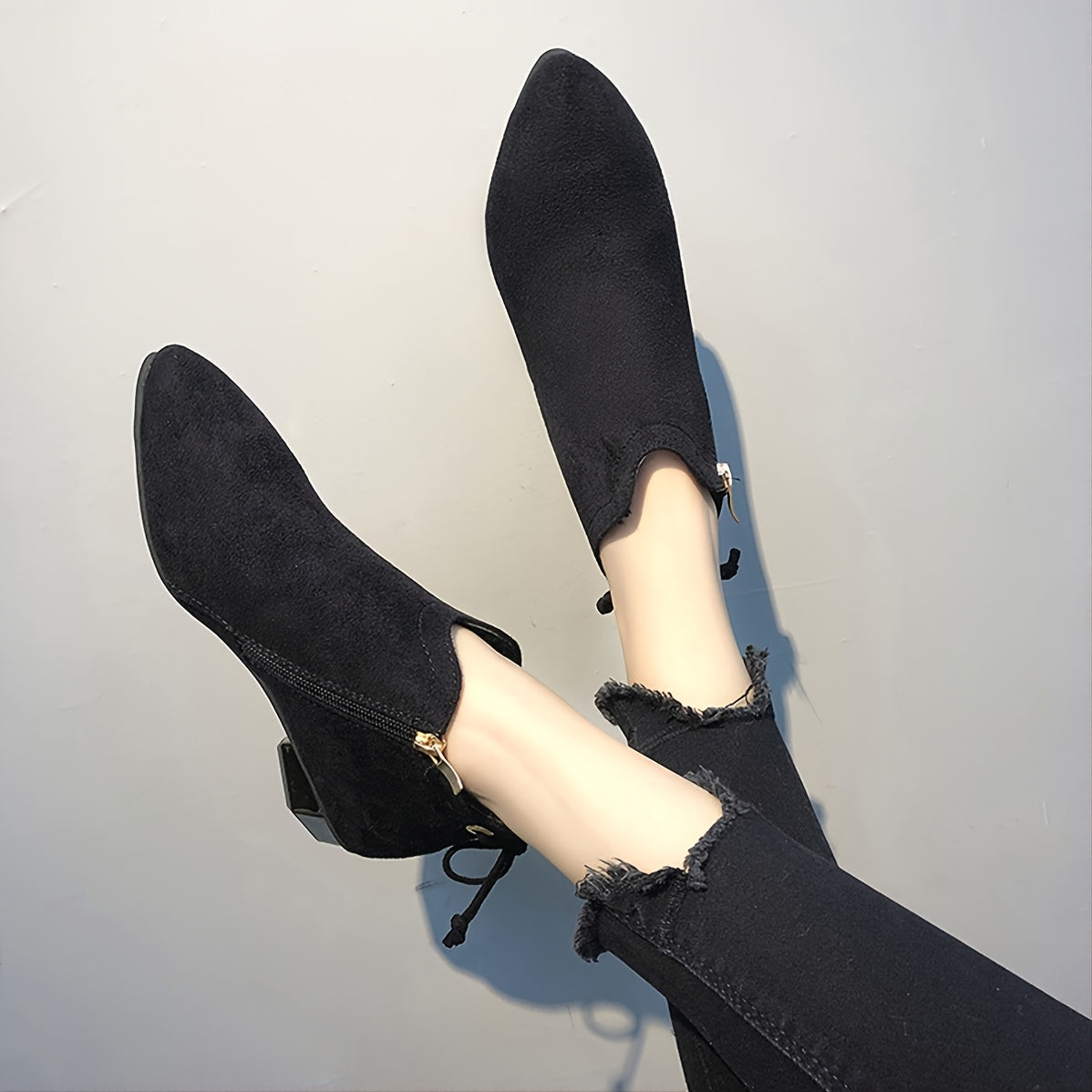 Women's Chunky Heeled Suede Ankle Boots Solid Short Boots