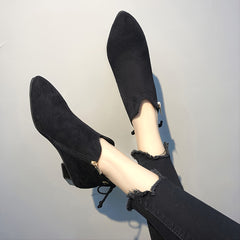 Women's Chunky Heeled Suede Ankle Boots Solid Short Boots