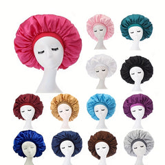 Extra Large Satin Bonnet Cap Wide Brimmed Nightcap Solid Hat