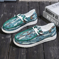 Women's Printed Canvas Lace Up Low Top Casual Flat Sneakers