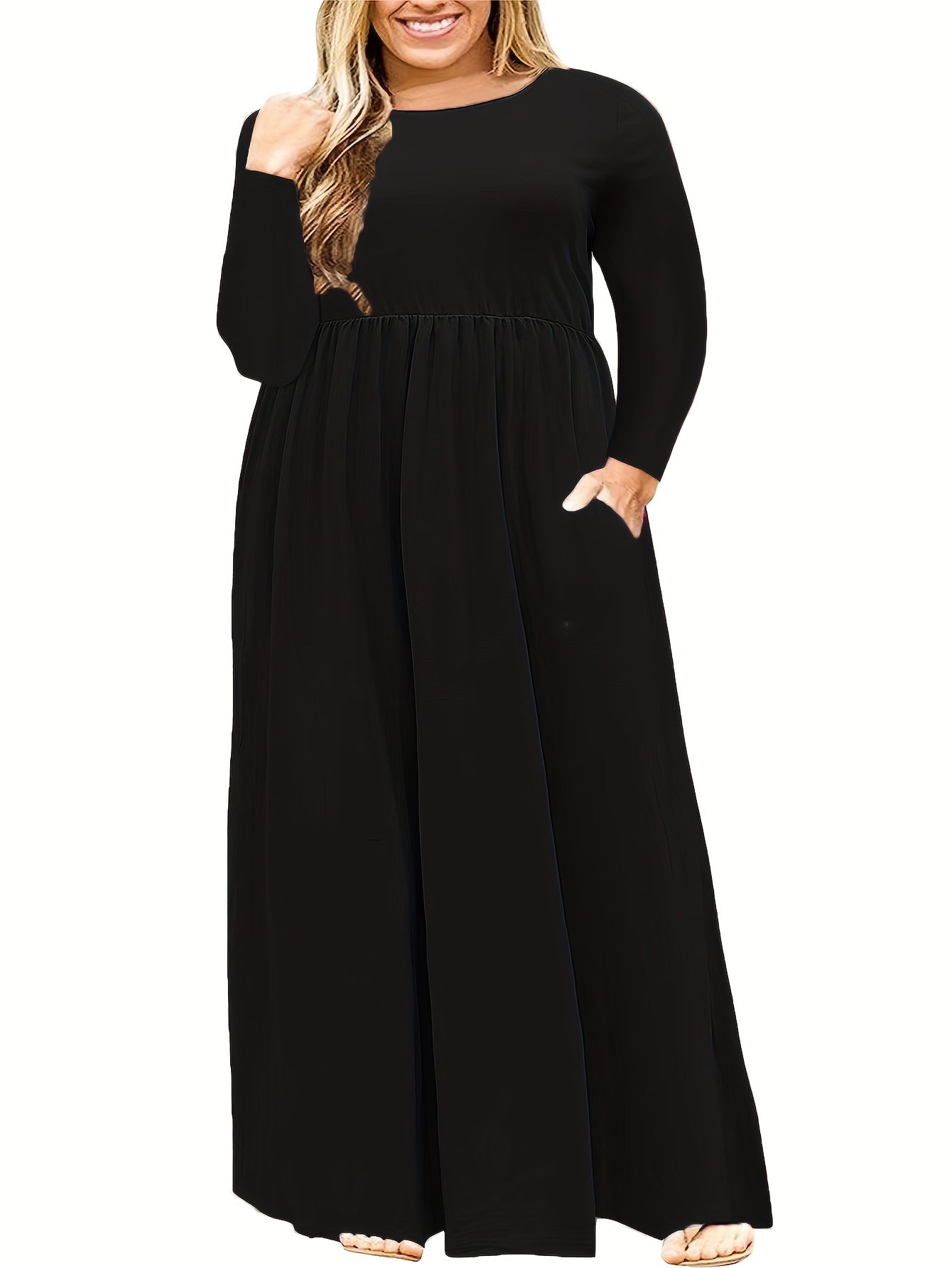  Long Sleeve Maxi Dress With Pockets