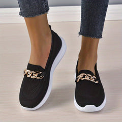 Women's Chain Decor Flat Shoes - Lightweight & Breathable Casual Sneakers