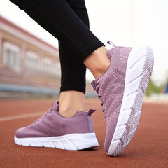 Women's Knit Running Shoes Lace Up Outdoor Sneakers