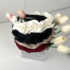 Wide Brim Head Hoop Satin Pleated Hair Band Solid Headdress