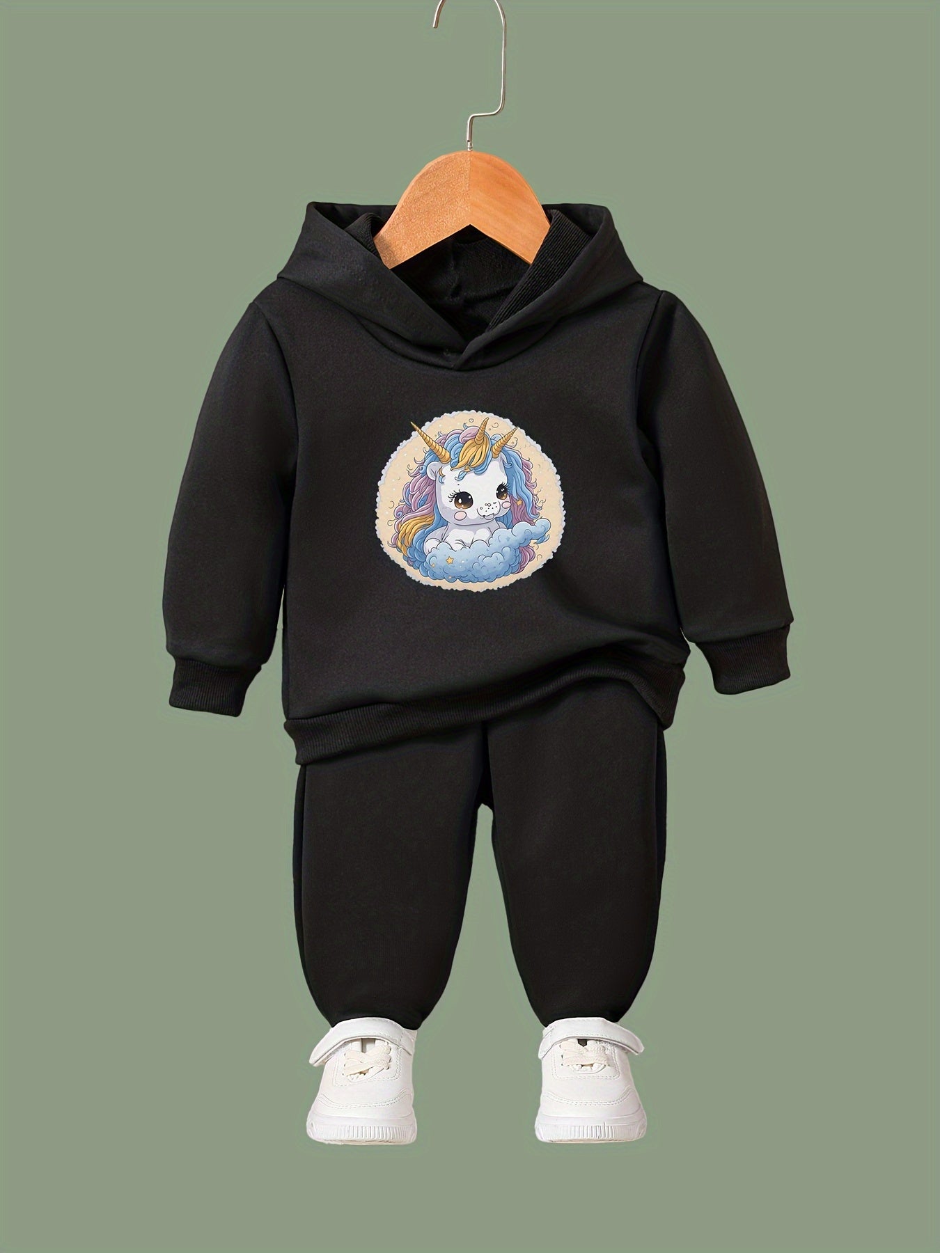 Chubby Unicorn Print Hoodies Pants Set for Kids