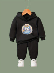 Chubby Unicorn Print Hoodies Pants Set for Kids