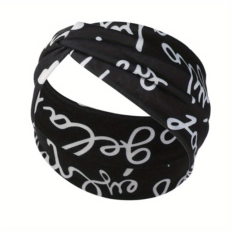 Vintage Letter Print Headband Yoga Hairband Elastic Sports Headband