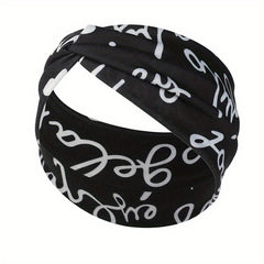 Vintage Letter Print Headband Yoga Hairband Elastic Sports Headband