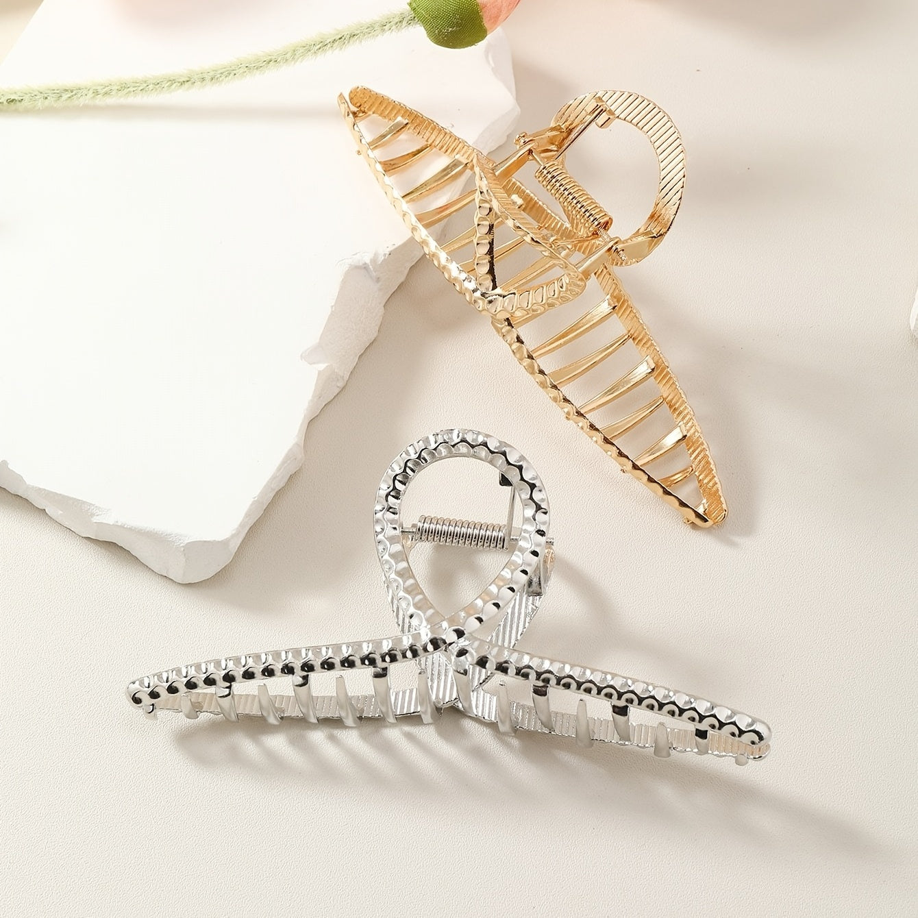 2pcs Alloy Hair Claw Clip Nonslip Ponytail Holder Shark Claw Women Girls