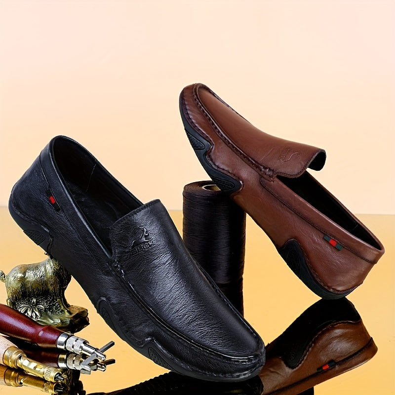 Men's Leather Slip-On Lace Loafers - Smart Casual Walking Shoes