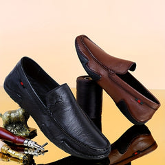 Men's Leather Slip-On Lace Loafers - Smart Casual Walking Shoes