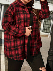  Plaid Print Button Up Long Sleeve Shacket