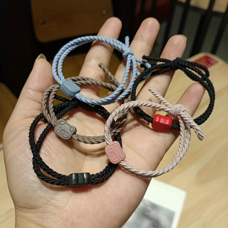 5pcs Cartoon Pig Hair Rope Sweet Bracelet Ponytail Holder Hair Accessories