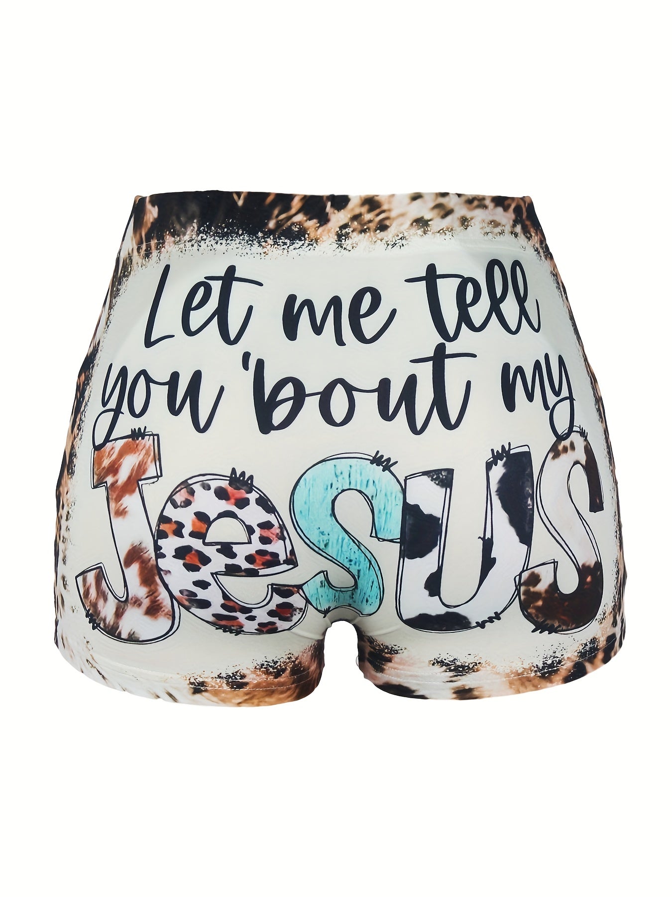 JESUS Print Skinny Shorts Casual Shorts Women's Clothing