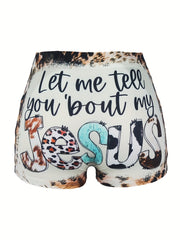 JESUS Print Skinny Shorts Casual Shorts Women's Clothing