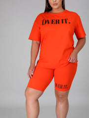  Letter Print Tee & Biker Shorts 2pcs Set Women's Plus Casual Outfits