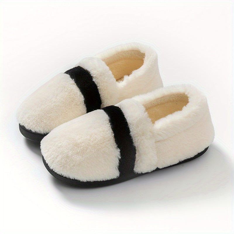 Colorblock Warm Home Slippers Slip On Round Toe Low Non slip Fluffy Soft Shoes