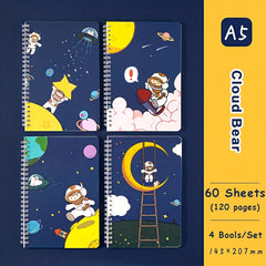 4PCS Astronaut Stationery Set: A5 Spiral Notebook, Handbook & Line Book