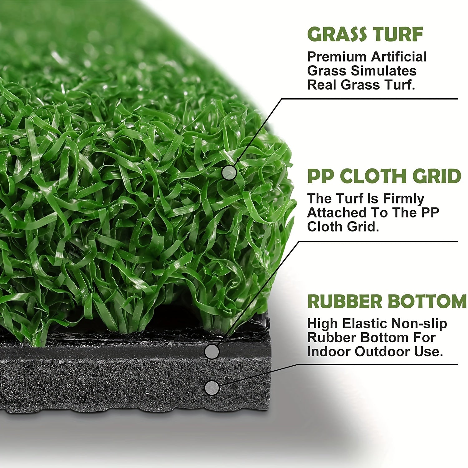 Thickened Golf Hitting Mat Swing Practice Non-slip Indoor Outdoor Mat w/ 6 Bubbl