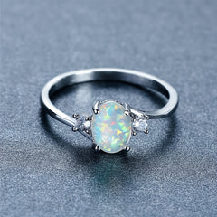 Opal Stone Engagement Ring Classic Silver Crystal Oval Wedding Rings For Women