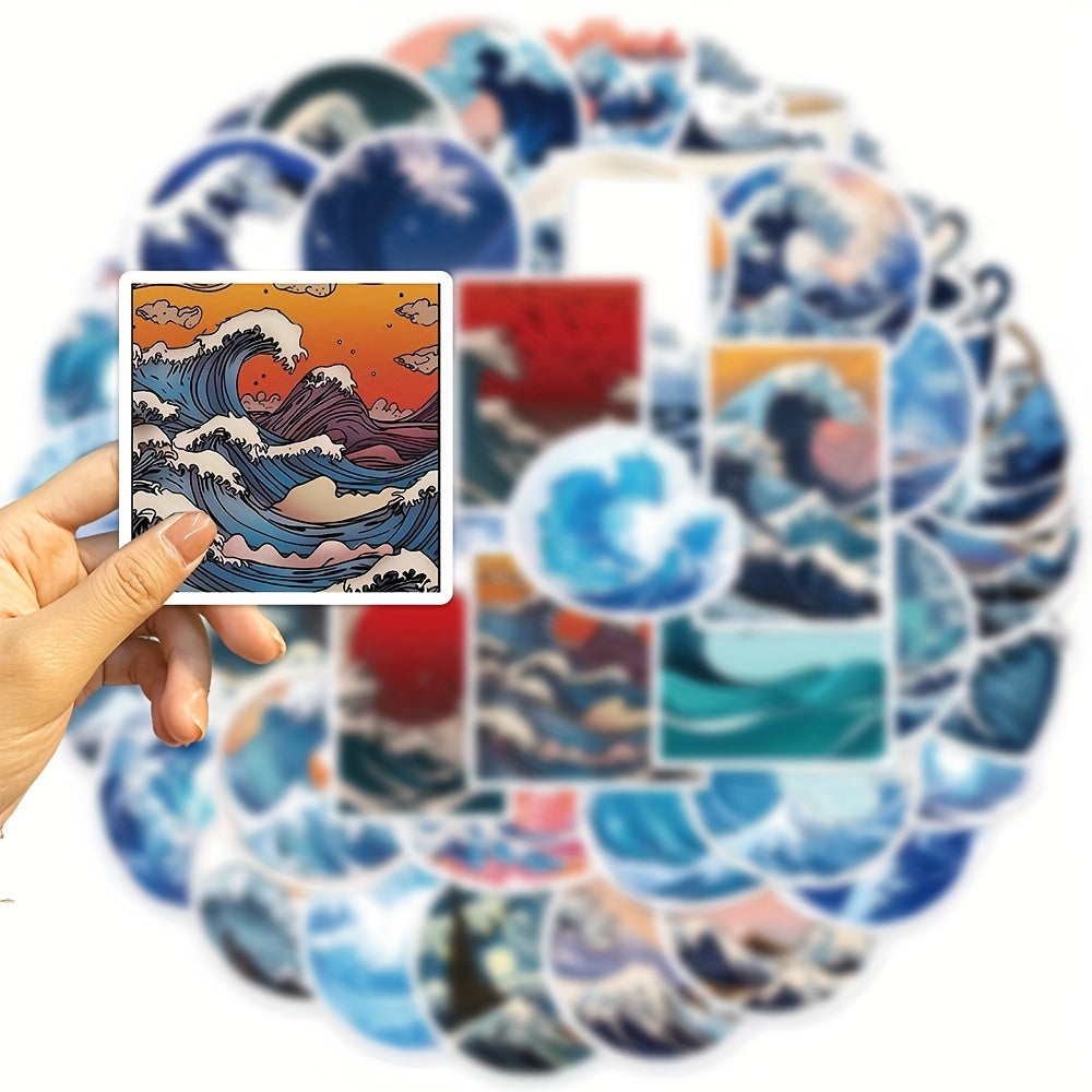 50pcs Ukiyo e Series Sea Wave Stickers Waterproof DIY
