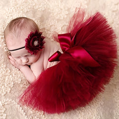 2pcs Newborn Baby Flower Headband and Skirt Set Red