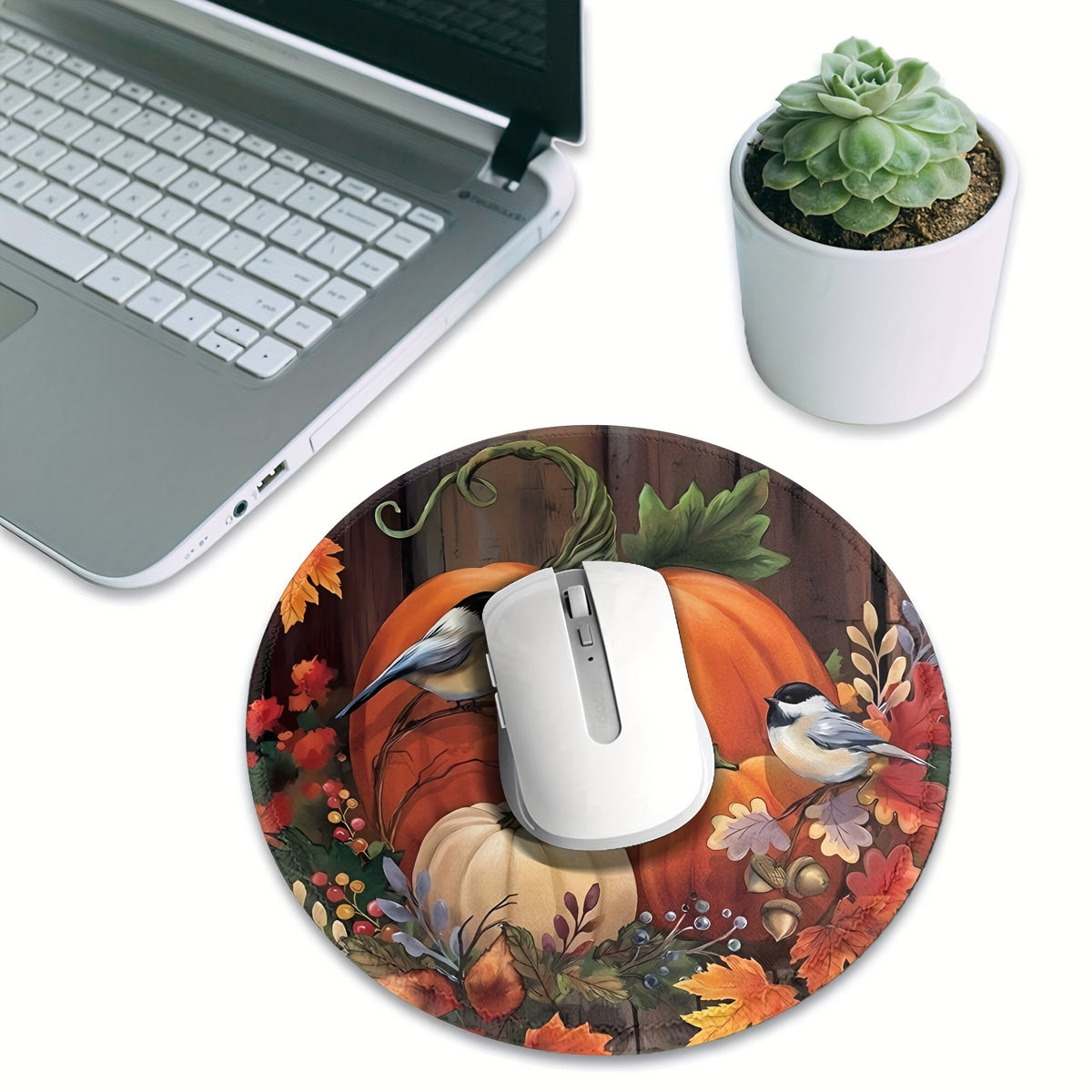 Autumn Pumpkin Mouse Pad Round Non-slip Rubber Mat for Office Computers