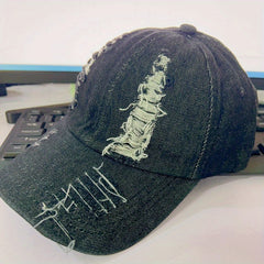 Distressed Denim Baseball Cap Tassel Sunscreen Dad Hat