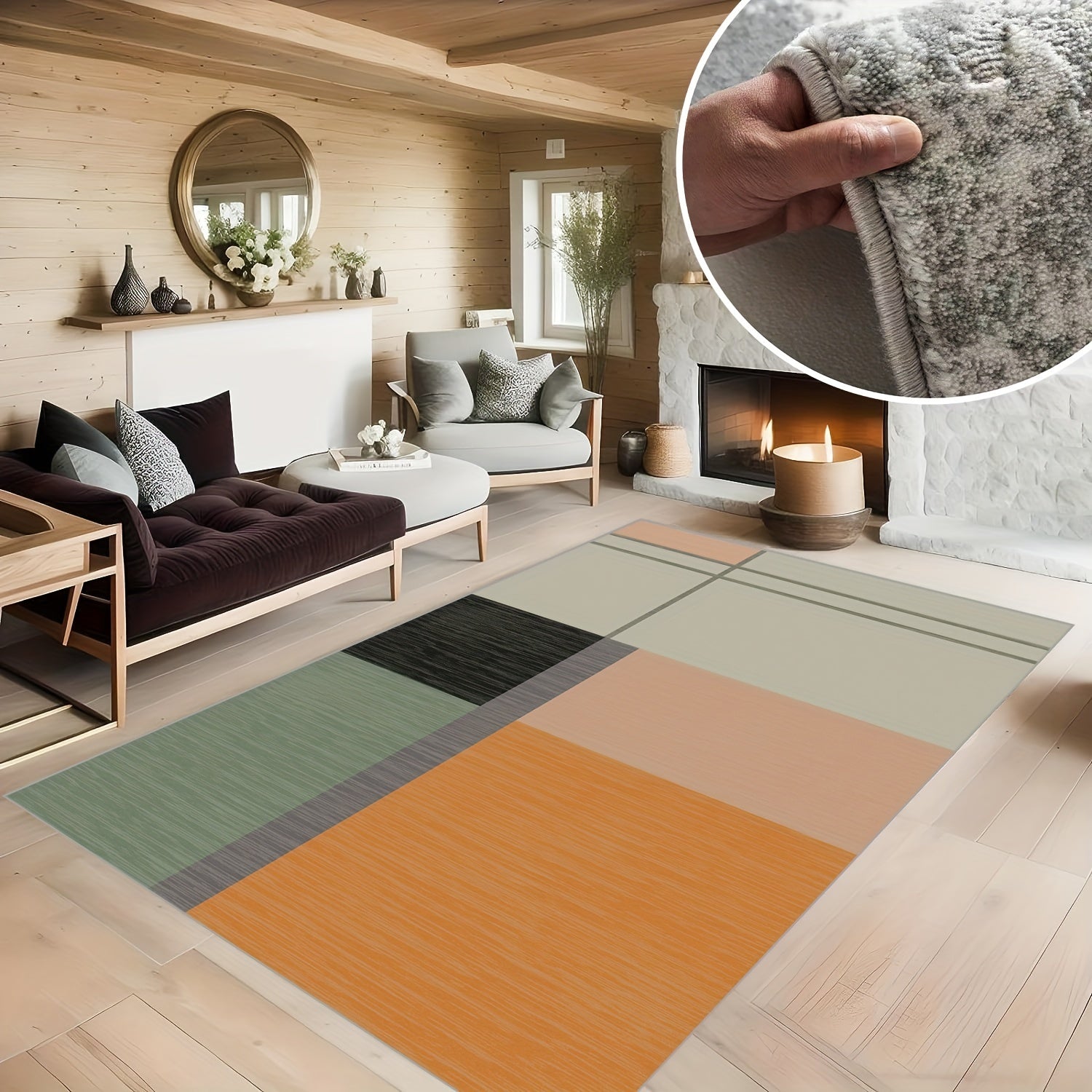 Nordic Minimalist Block Pattern Carpet for Living Room Sofas Bedrooms - Non Slip