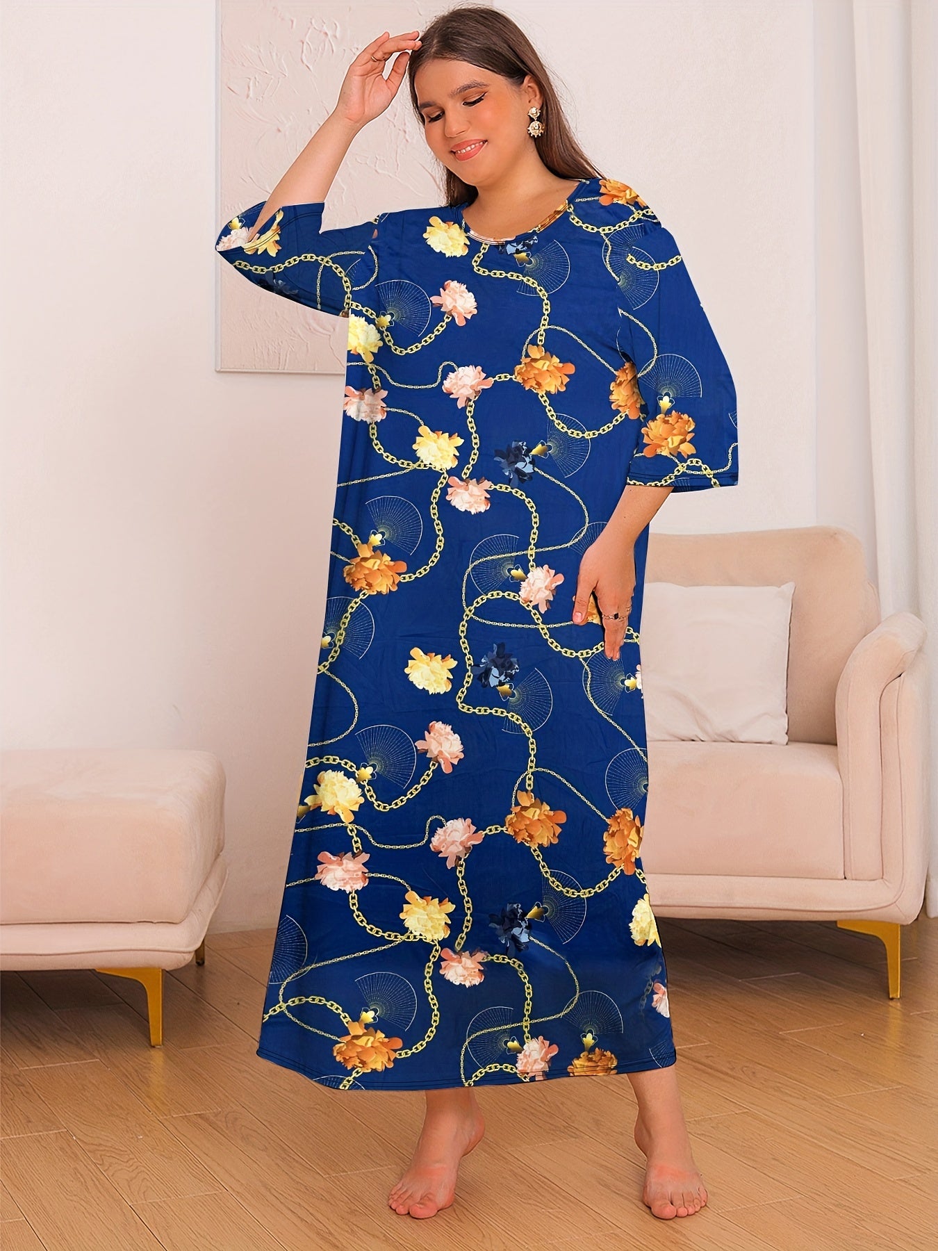  Floral & Chain Print Nightdress