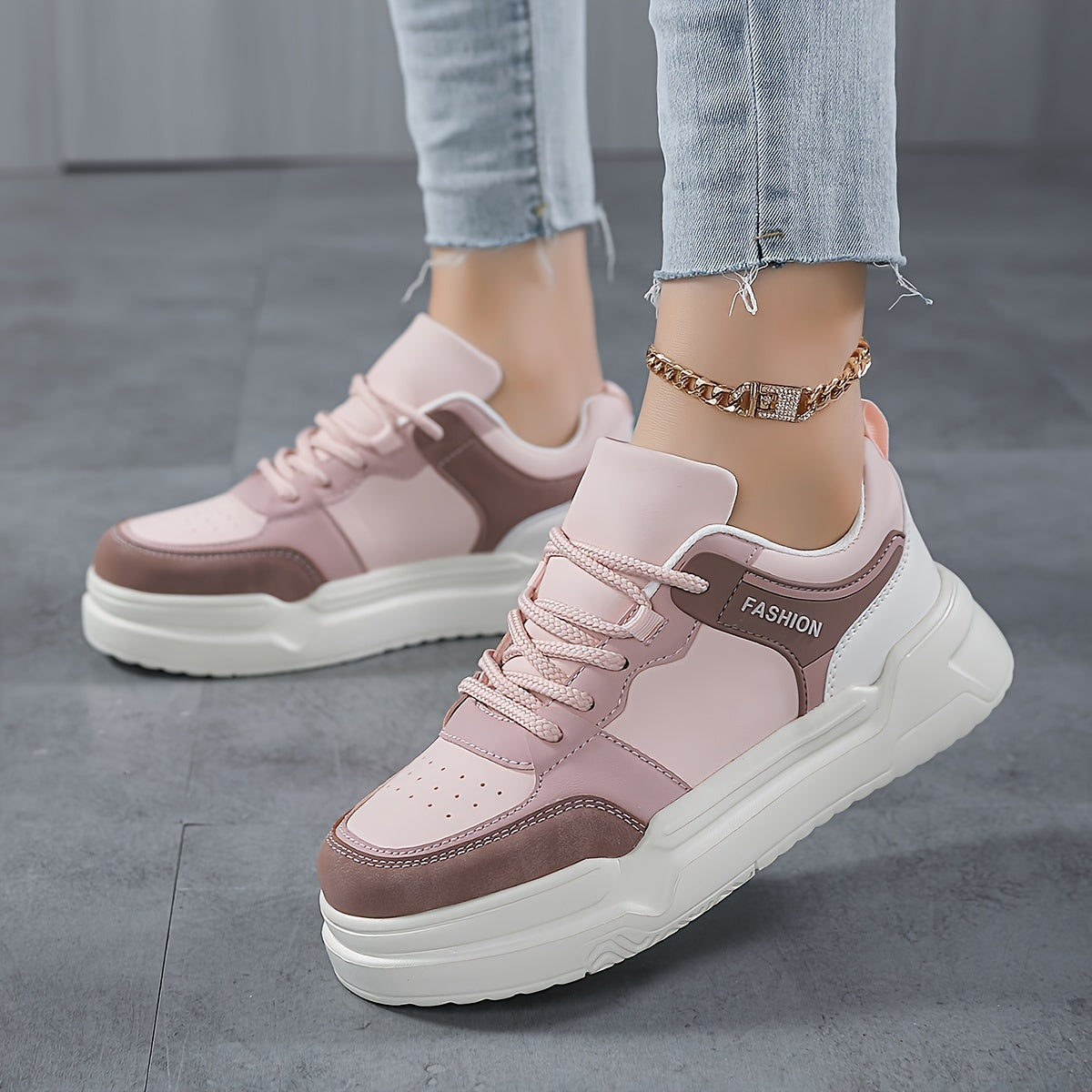 Women's Chunky Sneakers Faux Leather Non Slip Flat Skate Shoes